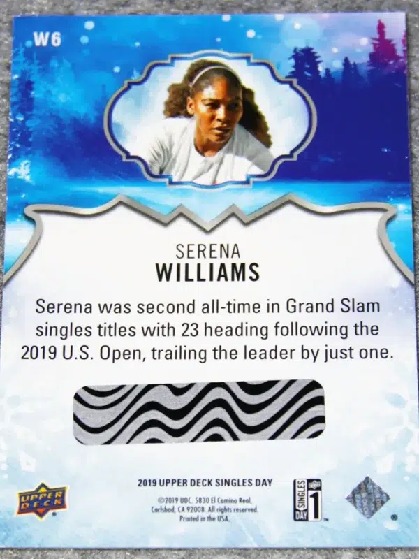 2019 Serena Williams #W6 Upper Deck Tennis Singles Day Winter