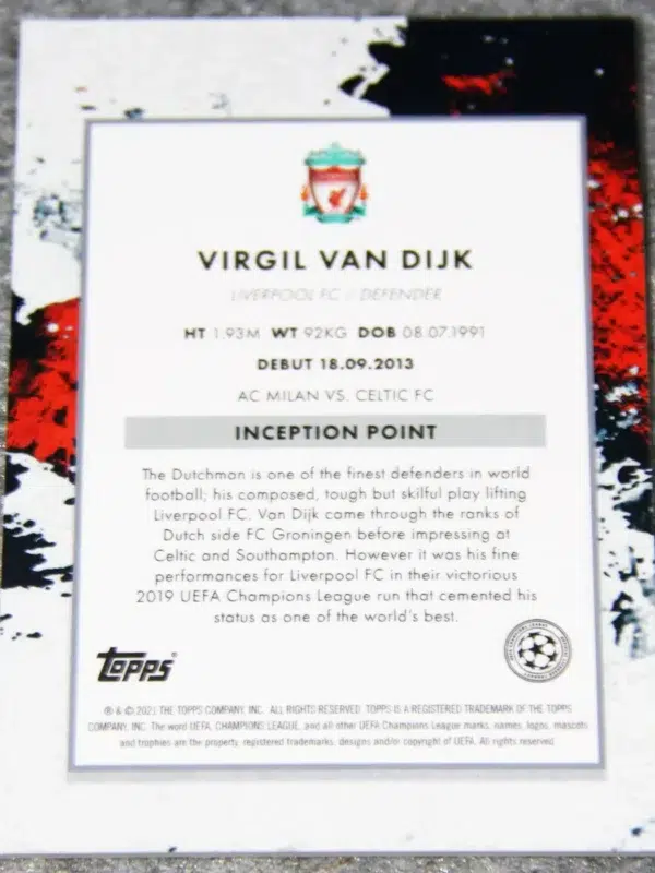 2021-22 Virgil van Dijk #VD-IP Topps UEFA Champions League Star Quality