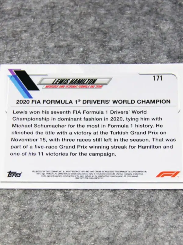 2021 Lewis Hamilton #171 Topps Chrome F1 Checker Flag Refractor SP