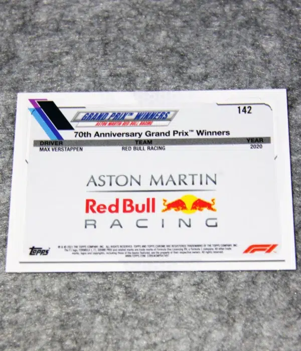 2021 Max Verstappen #142 Topps Chrome F1 70th Anniversary Grand Prix Winners RayWave Refractor