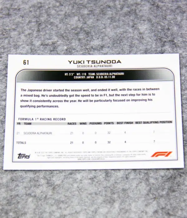2022 Yuki Tsunoda #61 Topps F1 Chrome Sapphire Edition