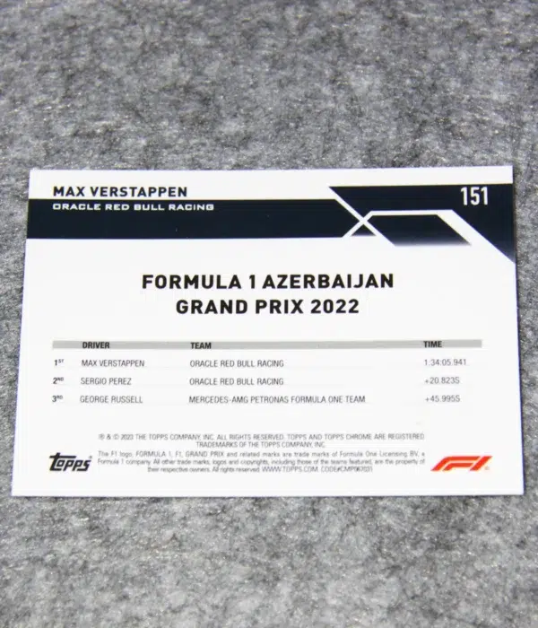 2023 Max Verstappen #151 Topps Chrome F1 GP Winner Mini Diamond Refractor /299