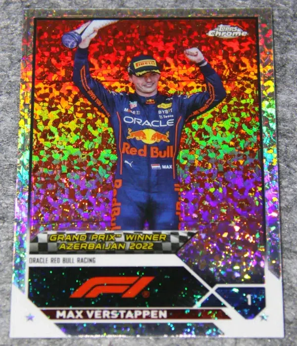2023 Max Verstappen #151 Topps Chrome F1 GP Winner Mini Diamond Refractor /299