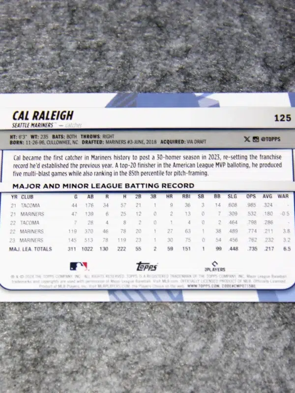 2024 Cal Raleigh #125 Topps Big League Electric Orange Foil