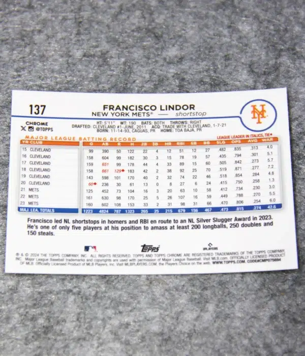 2024 Francisco Lindor #137 Topps Chrome