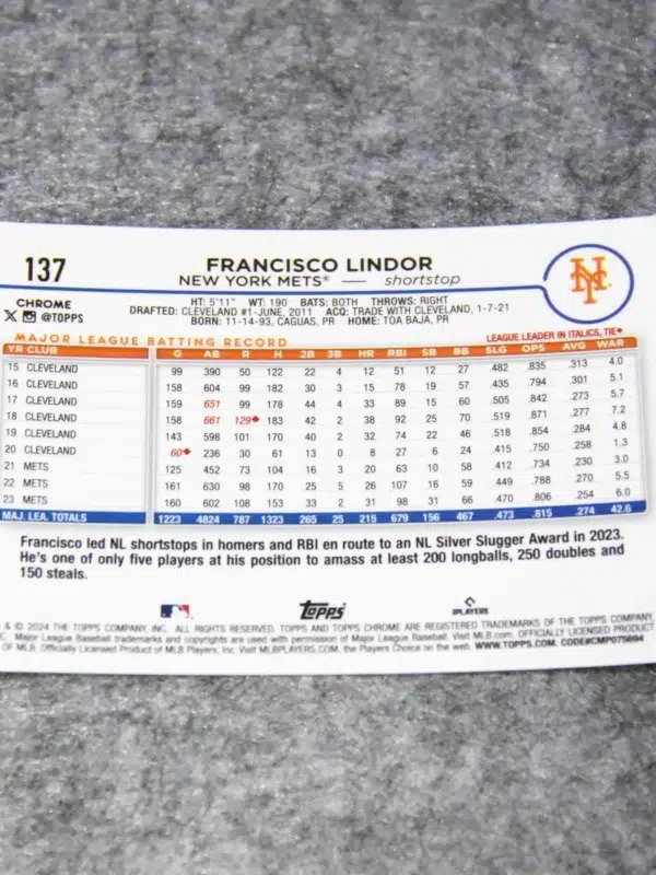 2024 Francisco Lindor #137 Topps Chrome