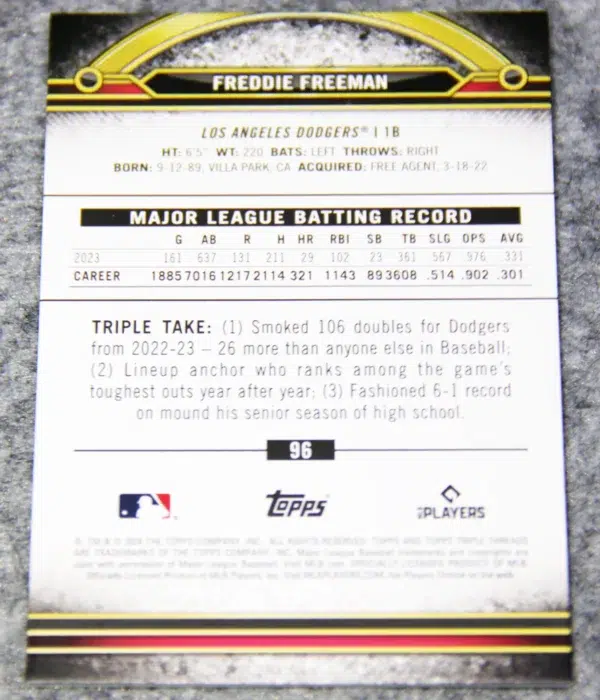 2024 Freddie Freeman #96 Topps Baseball Triple Threads