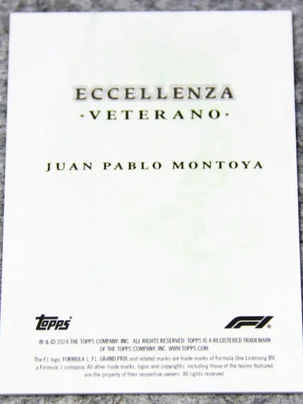 2024 Juan Pablo Montoya #JPM-EV Topps F1 Eccellenza Veterano /99