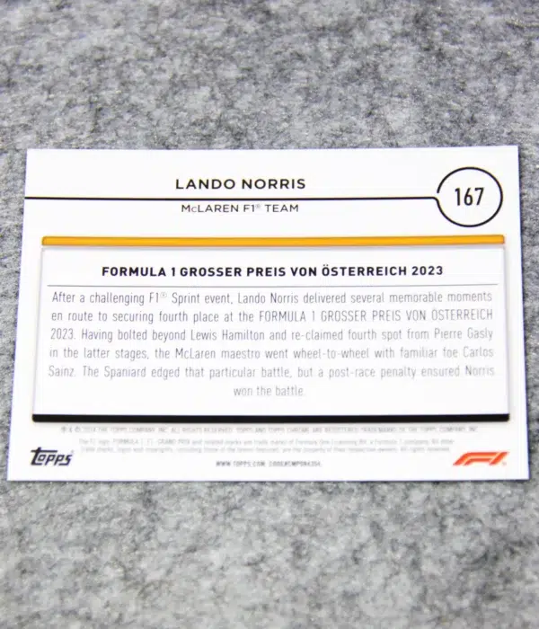 2024 Lando Norris #167 Topps Chrome F1 GP Driver of the Day Purple Green Refractor