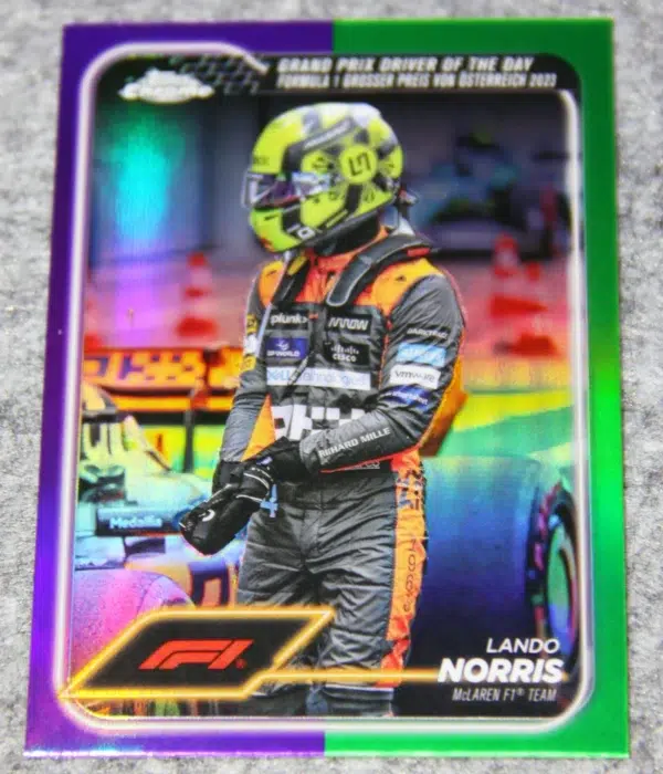 2024 Lando Norris #167 Topps Chrome F1 GP Driver of the Day Purple Green Refractor