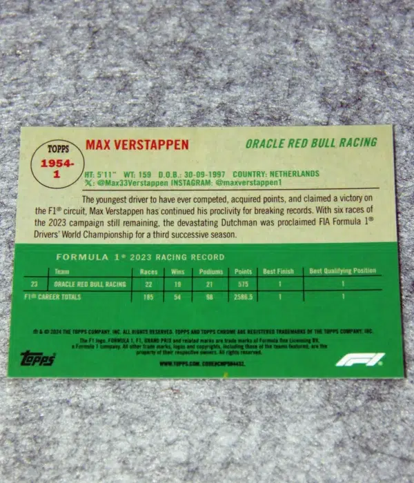 2024 Max Verstappen #1954-1 Topps Chrome Formula 1 1954