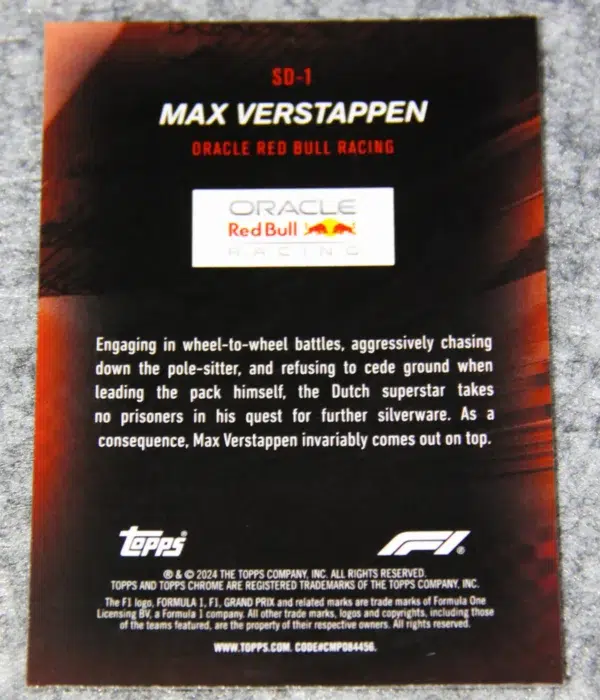 2024 Max Verstappen #SD-1 Topps Chrome Formula 1 Speed Demons
