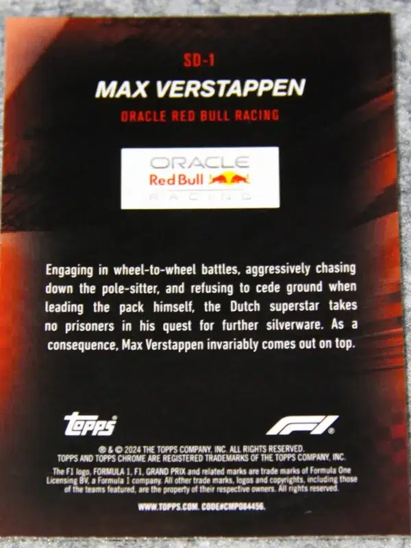 2024 Max Verstappen #SD-1 Topps Chrome Formula 1 Speed Demons