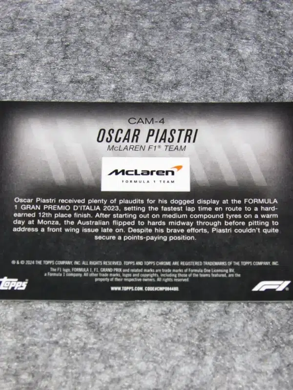 2024 Oscar Piastri #CAM-4 Topps Chrome F1 Camber