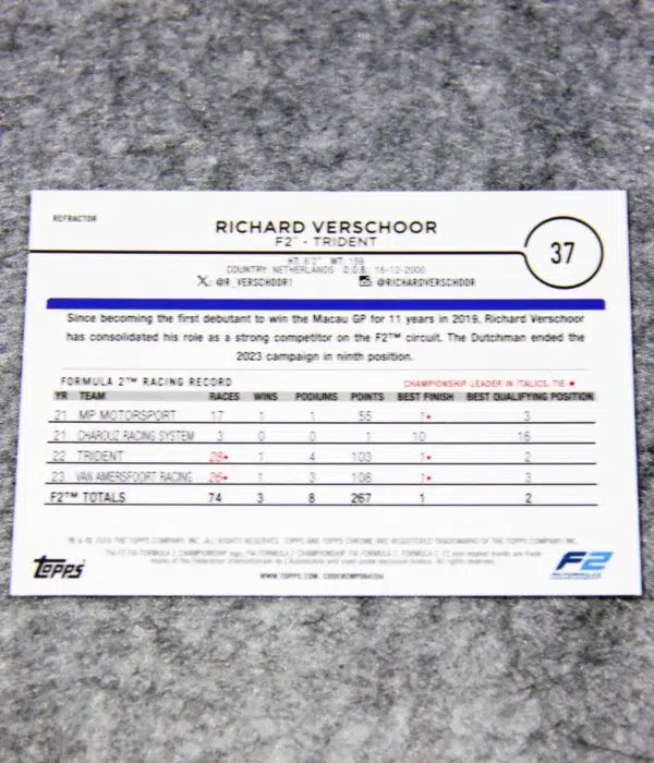 2024 Richard Verschoor #37 Topps Chrome F2 Future Stars Refractor