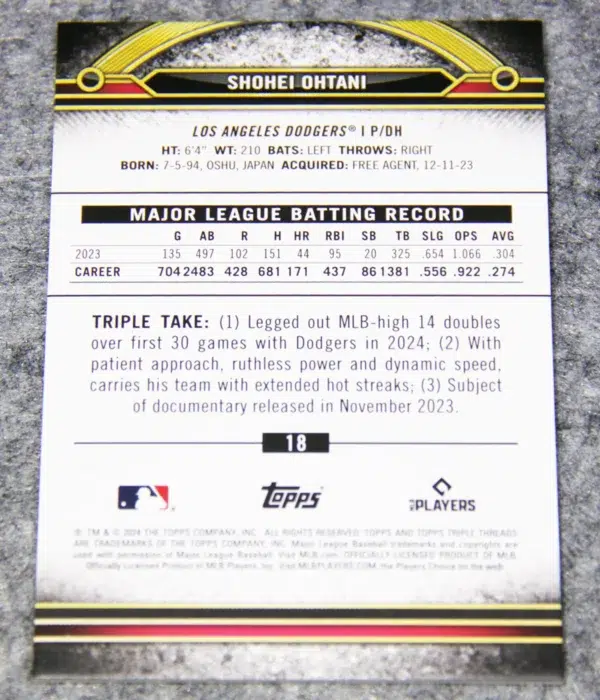 2024 Shohei Ohtani #18 Topps Baseball Triple Threads