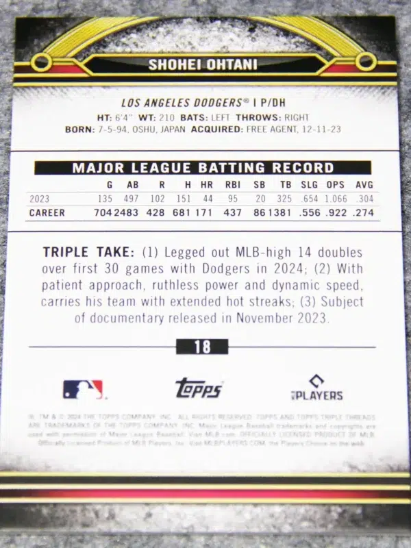 2024 Shohei Ohtani #18 Topps Baseball Triple Threads
