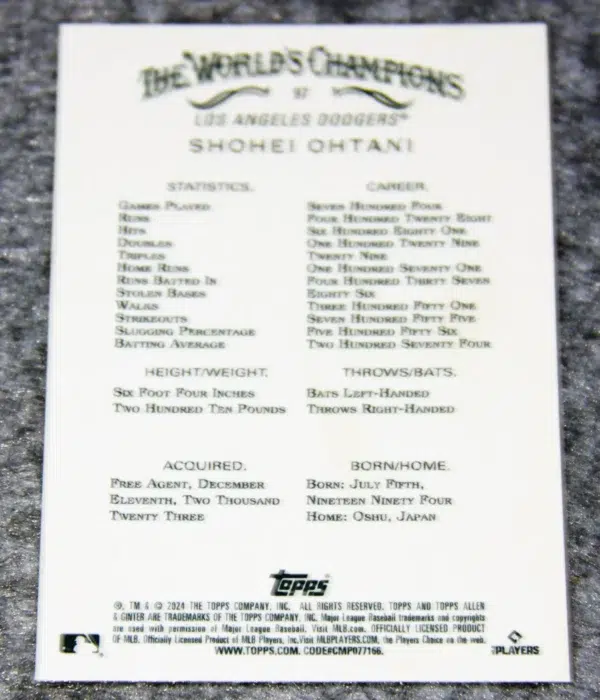 2024 Shohei Ohtani #97 Topps Allen & Ginter Chrome The Worlds Champions
