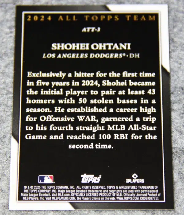 2025 Shohei Ohtani #ATT-3 Topps Baseball 2024 All Topps Team Designated Hitter
