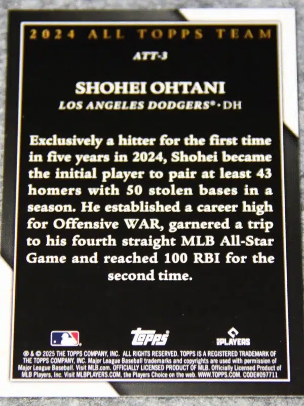 2025 Shohei Ohtani #ATT-3 Topps Baseball 2024 All Topps Team Designated Hitter
