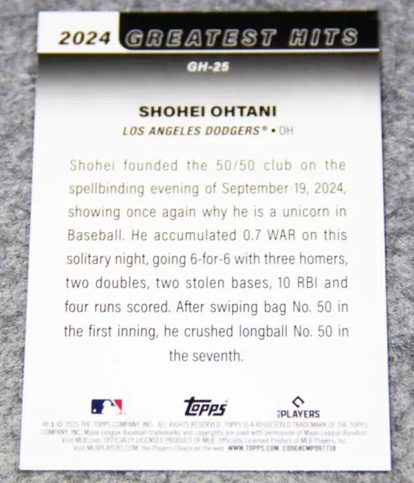 2025 Shohei Ohtani ##GH-25 Topps Baseball Series 1 2024 Greatest Hits