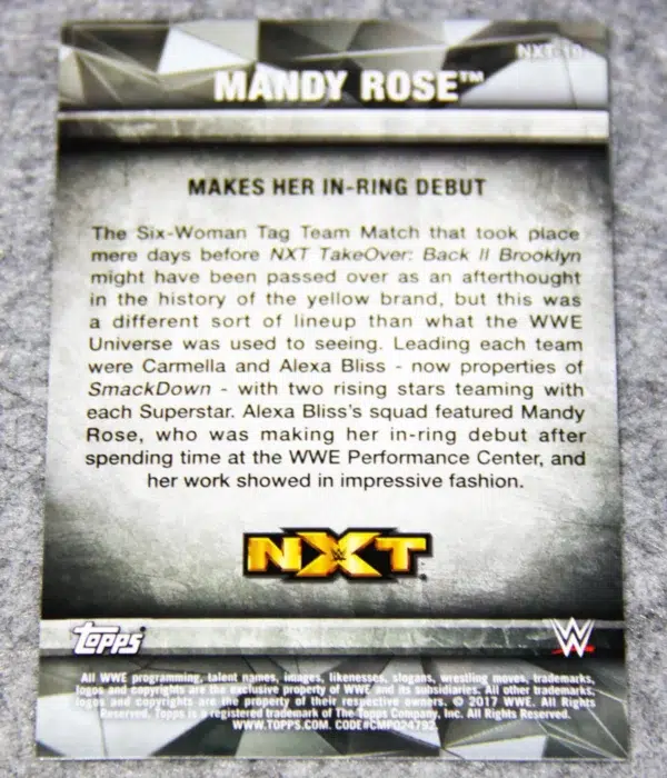 2017 Mandy Rose #NXT-19 Topps WWE NXT Matches and Moments