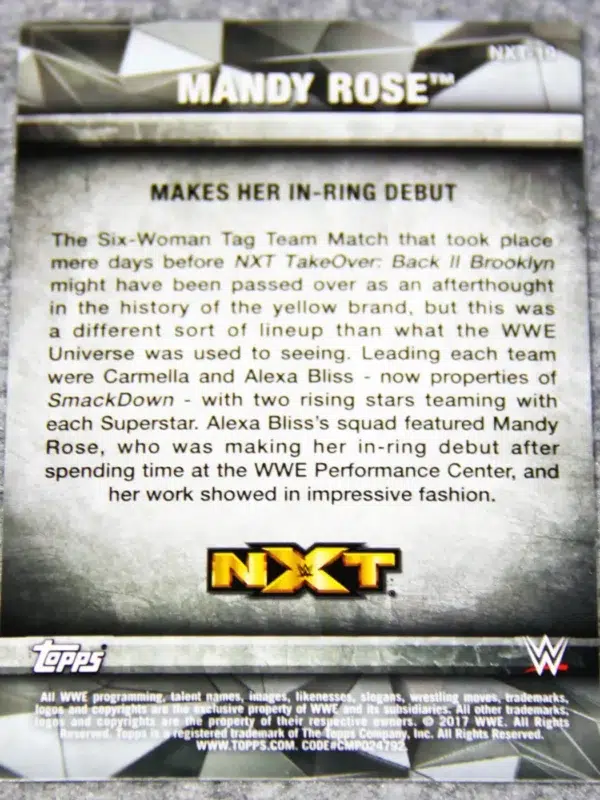 2017 Mandy Rose #NXT-19 Topps WWE NXT Matches and Moments