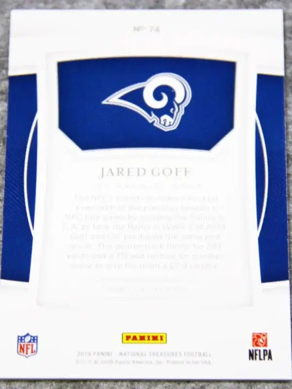 2019 Jared Goff #74 Panini National Treasures Football /99