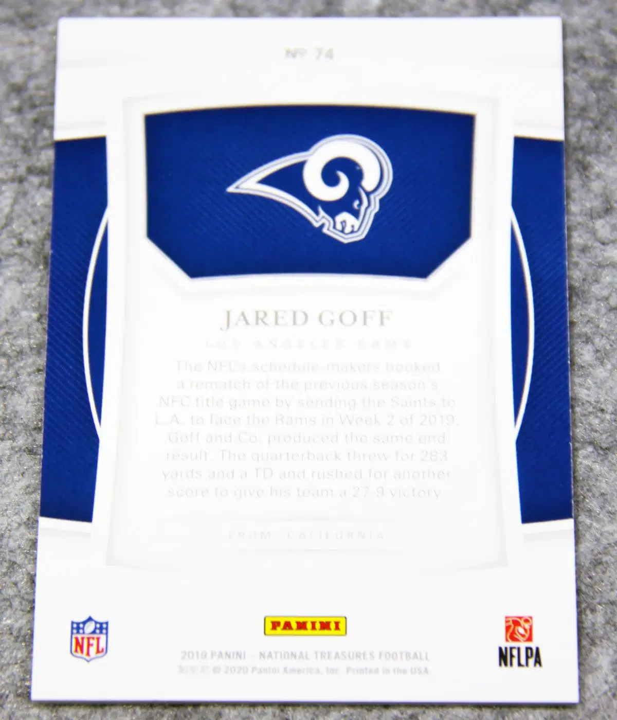 2019 Jared Goff #74 Panini National Treasures Football /99