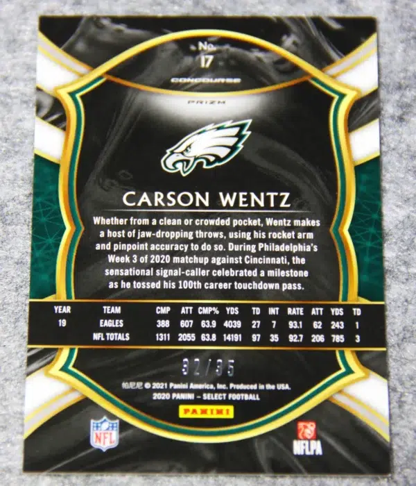 2020 Carson Wentz #17 Panini Select Concourse White Prizm /35