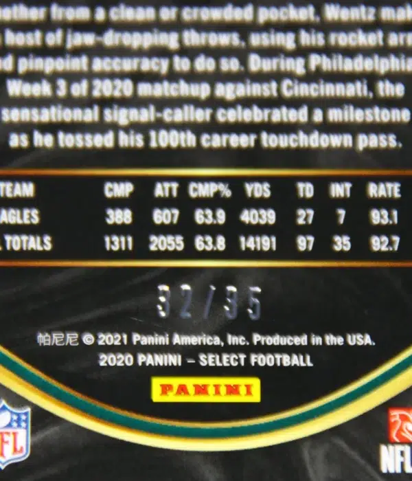 2020 Carson Wentz #17 Panini Select Concourse White Prizm /35