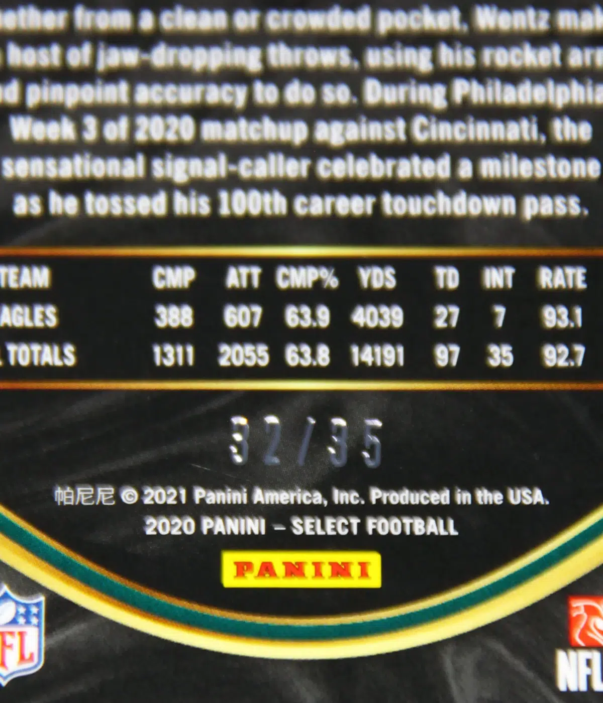 2020 Carson Wentz #17 Panini Select Concourse White Prizm /35