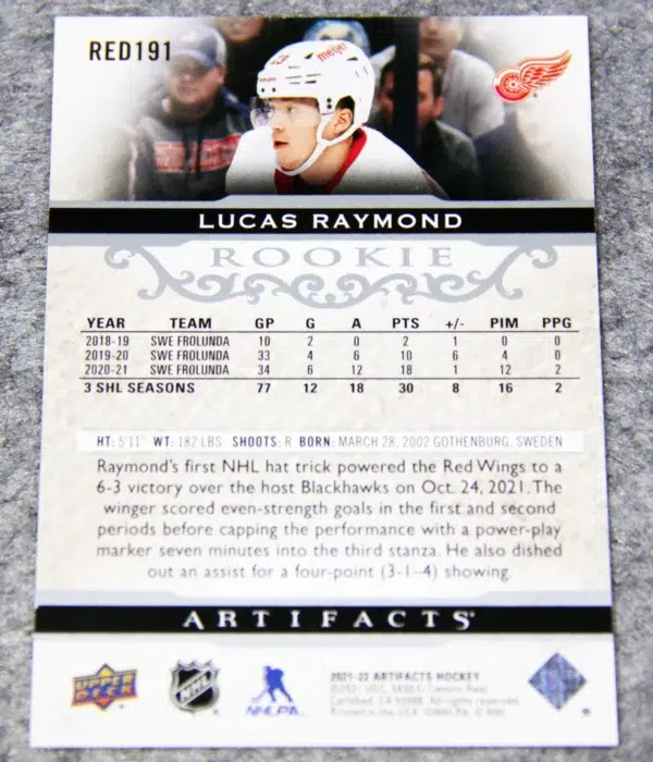 2021-22 Lucas Raymond #RED191 Upper Deck Artifacts Rookies RC /999