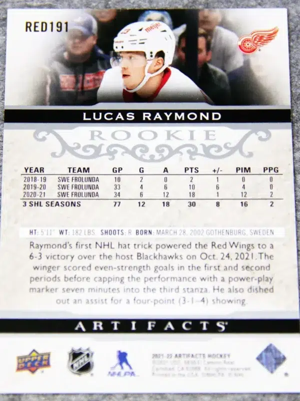 2021-22 Lucas Raymond #RED191 Upper Deck Artifacts Rookies RC /999
