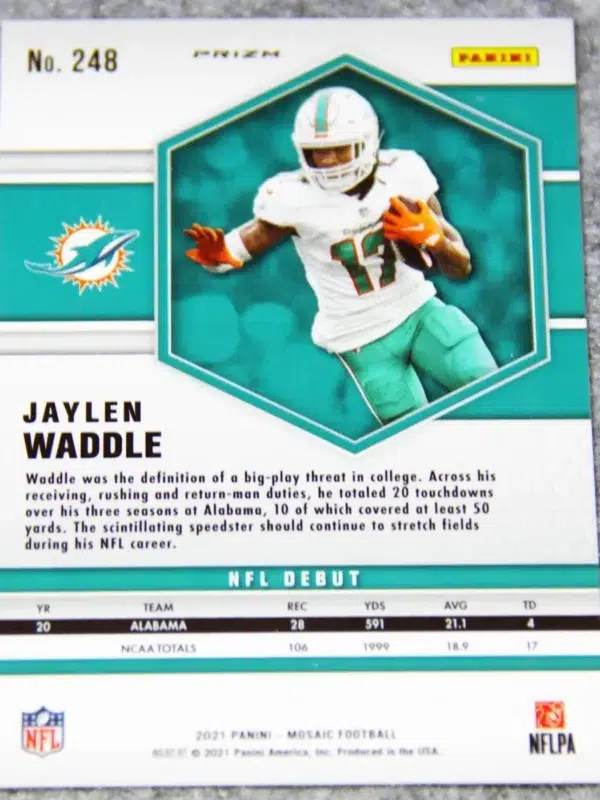 2021 Jaylen Waddle #248 Panini Mosaic Football NFL Debut Silver Prizm RC