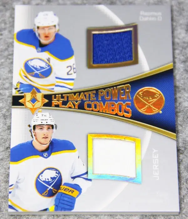 2022-23 Rasmus Dahlin & Tage Thompson #UPC-TD Upper Deck Ultimate Collection Power Play Combos Dual Patch
