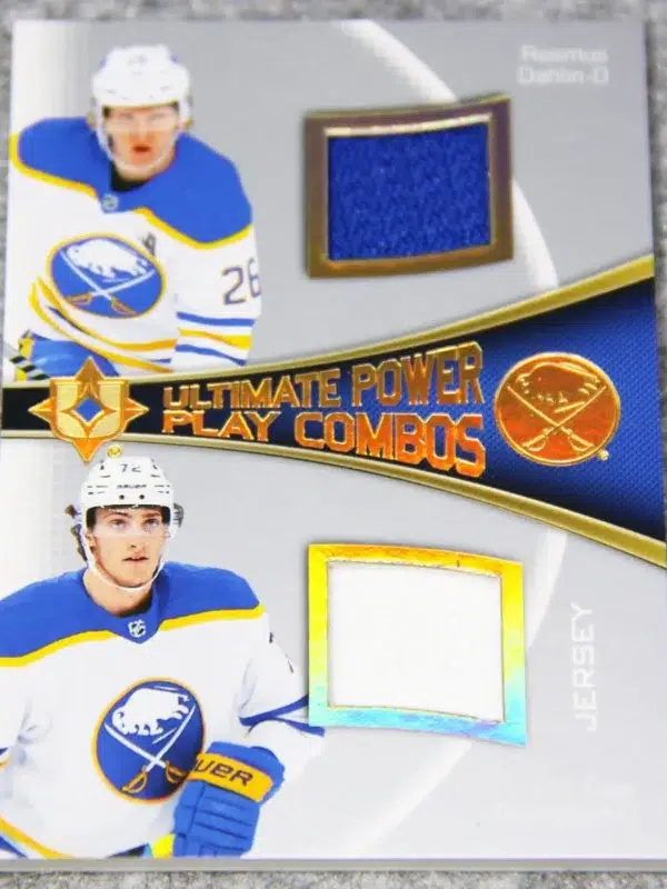 2022-23 Rasmus Dahlin & Tage Thompson #UPC-TD Upper Deck Ultimate Collection Power Play Combos Dual Patch