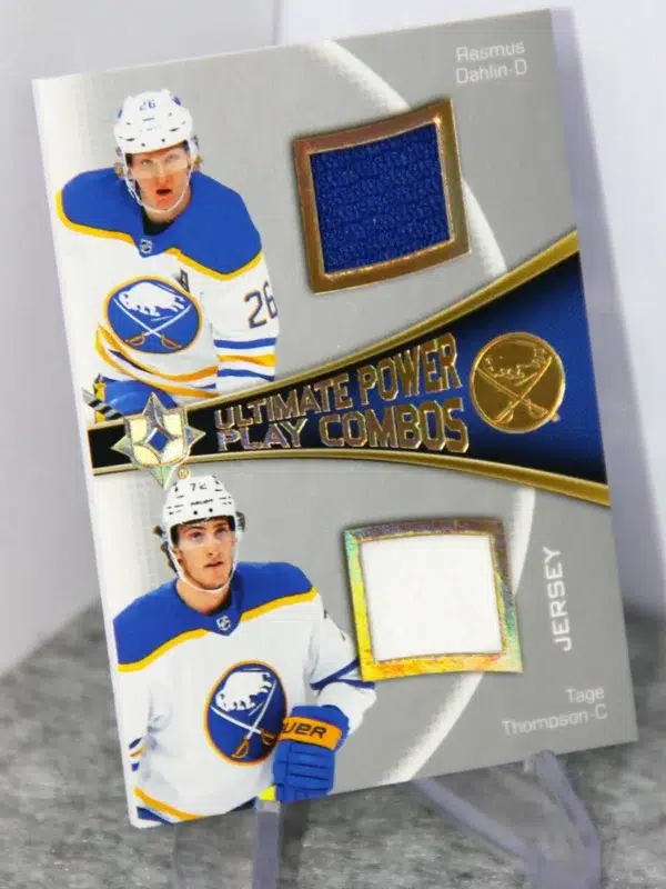 2022-23 Rasmus Dahlin & Tage Thompson #UPC-TD Upper Deck Ultimate Collection Power Play Combos Dual Patch