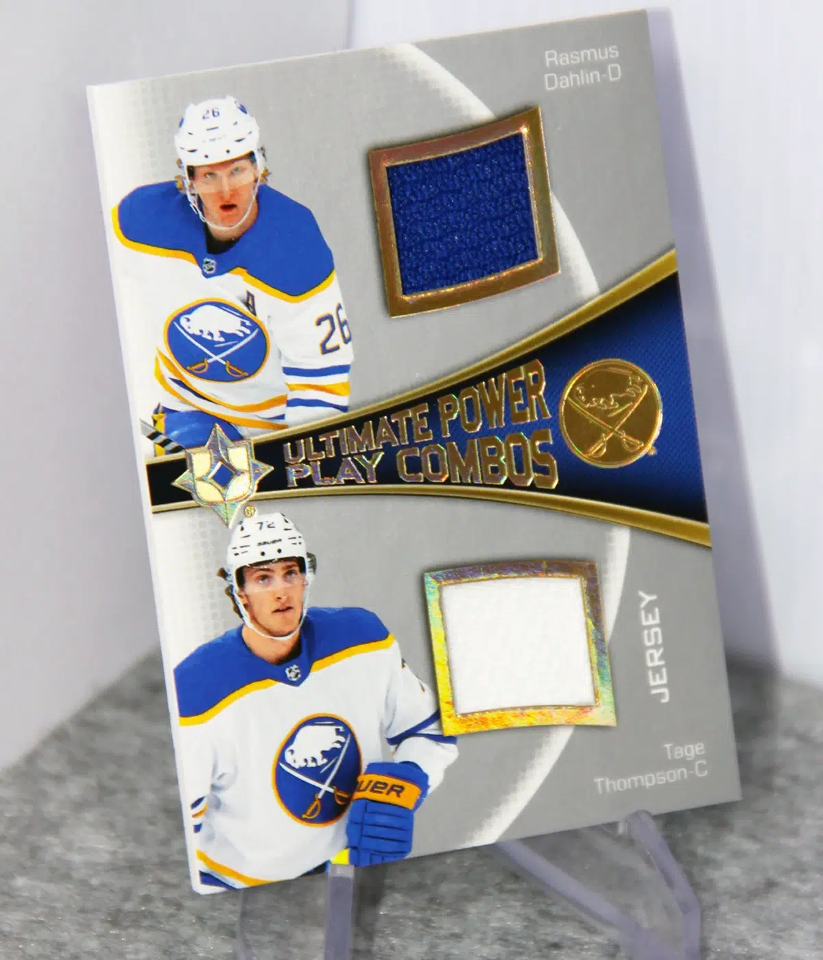 2022-23 Rasmus Dahlin & Tage Thompson #UPC-TD Upper Deck Ultimate Collection Power Play Combos Dual Patch
