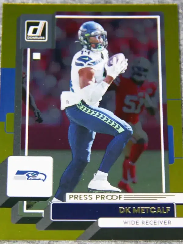 2022 DK Metcalf #30 Panini Donruss Premium Press Proof Gold Holo /50