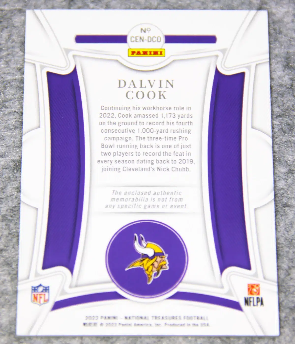 2022 Dalvin Cook #CEN-DCO Panini National Treasures Century Materials /99