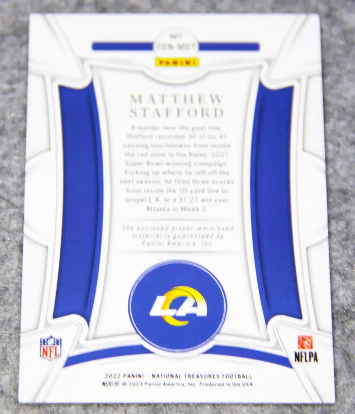 2022 Matthew Stafford #CEN-MST Panini National Treasures Century Materials /99