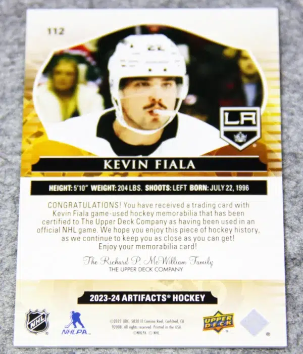 2023-24 Kevin Fiala #122 Upper Deck Artifacts Gold Dual Jersey /199