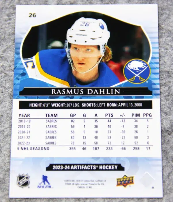 2023-24 Rasmus Dahlin #26 Upper Deck Artifacts Hockey Ruby /499