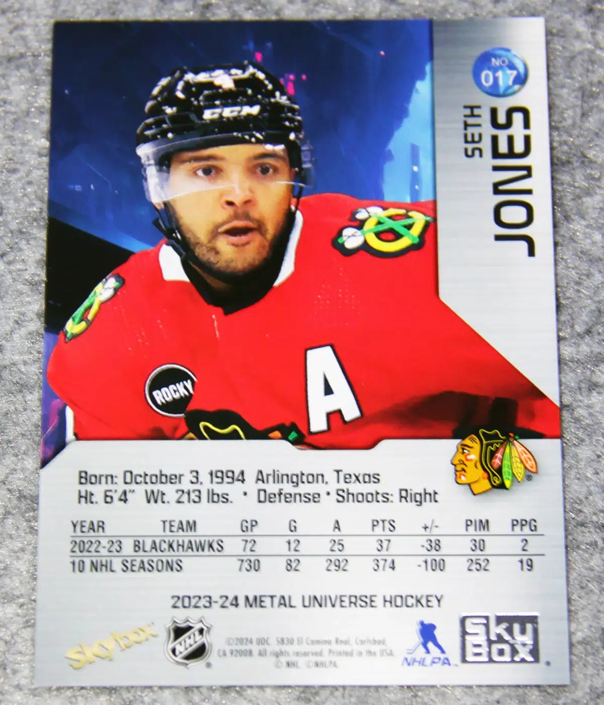 2023-24 Seth Jones #017 Skybox Metal Universe Hockey Precious Metal Gems /100