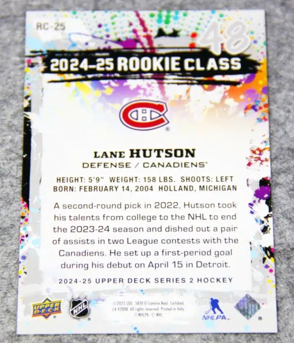 2024-25 Lane Hutson #RC-25 Upper Deck Series 2 2024-25 Rookie Class RC