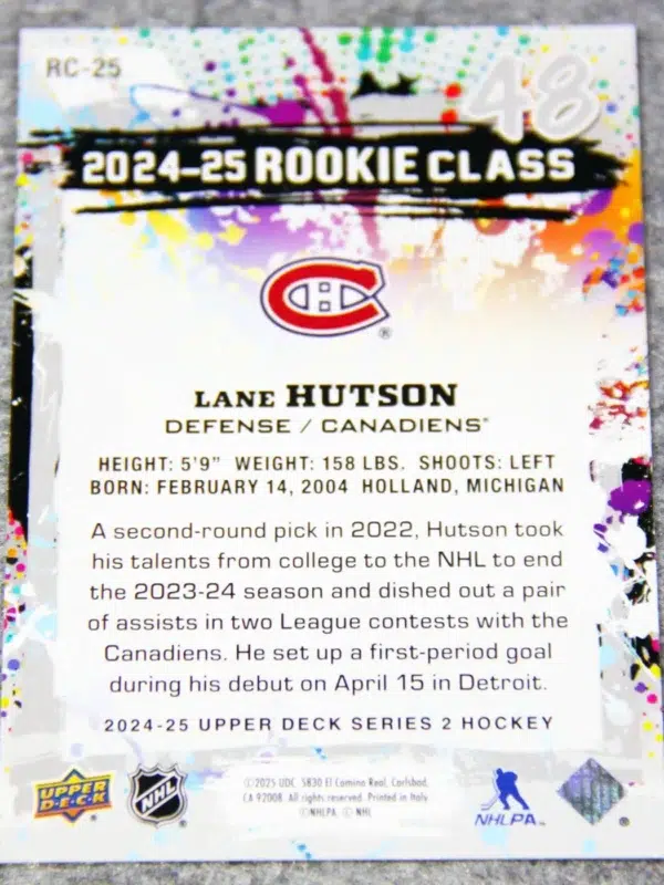 2024-25 Lane Hutson #RC-25 Upper Deck Series 2 2024-25 Rookie Class RC
