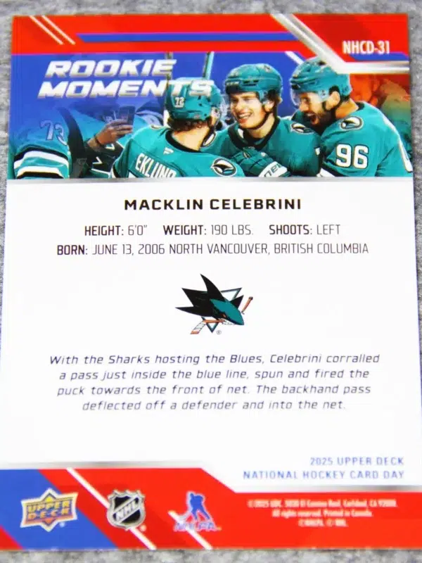 2024-25 Macklin Celebini #NHCD-31 Upper Deck National Hockey Card Day Prominent Rookies RC