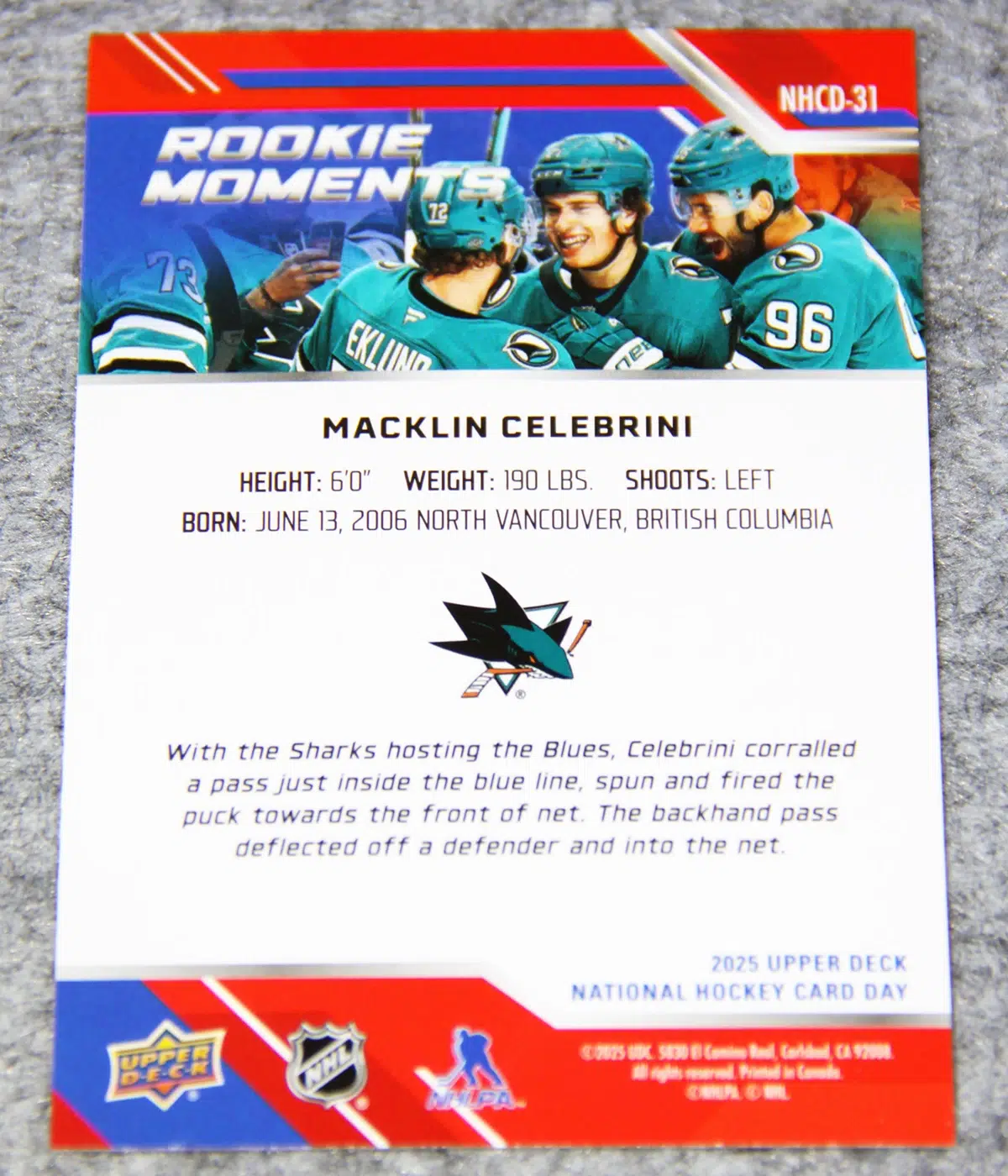 2024-25 Macklin Celebini #NHCD-31 Upper Deck National Hockey Card Day Prominent Rookies RC