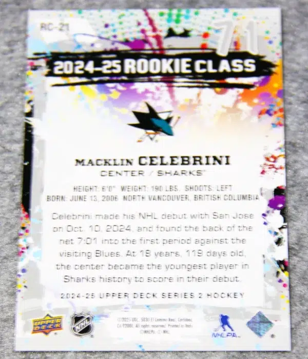 2024-25 Macklin Celebini #RC-21 Upper Deck Series 2 2024-25 Rookie Class RC